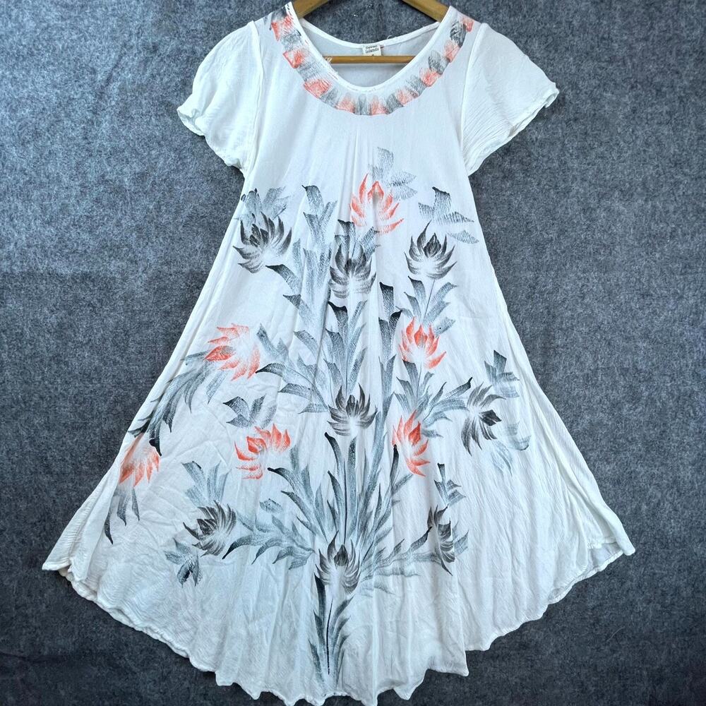 Seven Islands Dress Small White Floral Watercolor Artsy Cover-up Beachy Vacation
